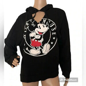 Mickey Mouse Black Hoodie W/Cutout Lightweight Longsleeve Black EUC!!